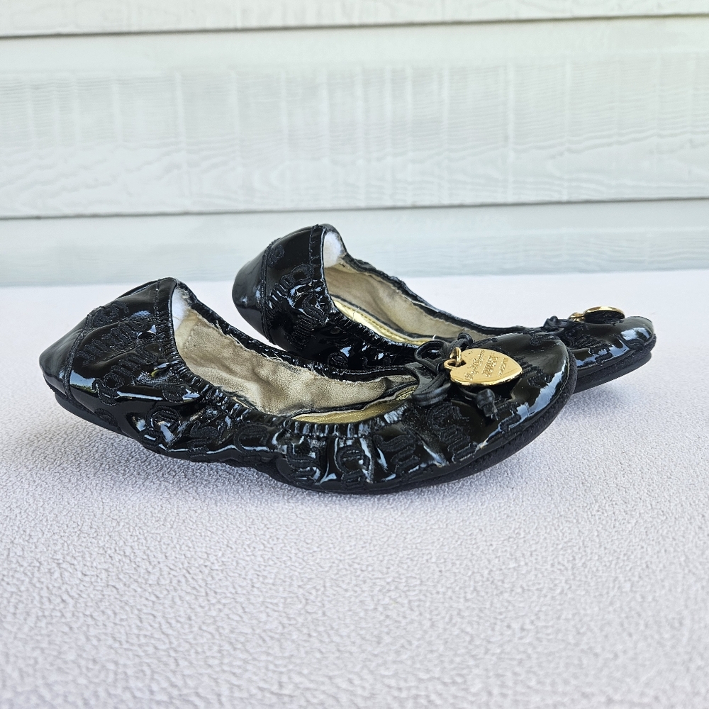 Juicy Couture Girl SZ 13 Black Logo Ballet Flat Dress Formal Shoe Slip-On Charm